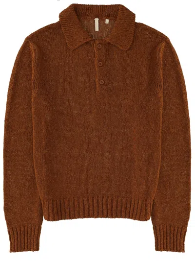 Sunflower Rich Brown Knitted Cotton-blend Polo Shirt