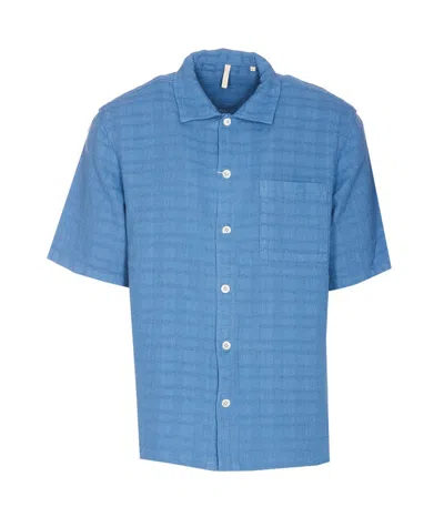 Sunflower Spacey Checked Linen-blend Shirt In Blue