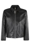 Sunflower Black Crop Jacket With Classic Collar And Dropped Shoulders In Leather Man In Black