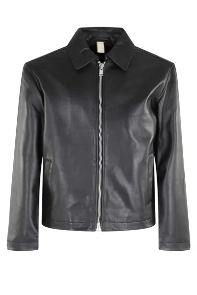 Sunflower Short Leather Jacket In Black