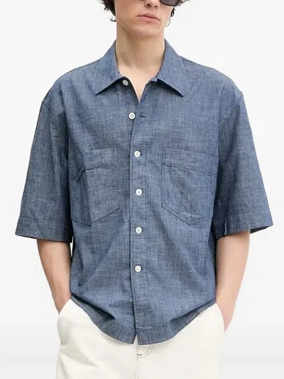Sunflower Short-sleeve Patch-pocket Shirt In Blue