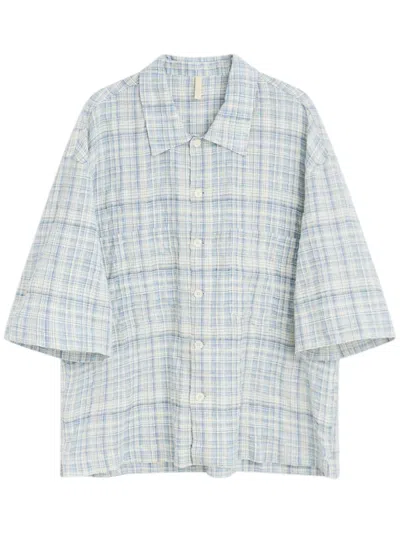 Sunflower Short-sleeved Relaxed Fit Plaid Shirt In Blue