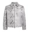 Sunflower Snakeskin-embossed Collar Leather Jacket In Gray
