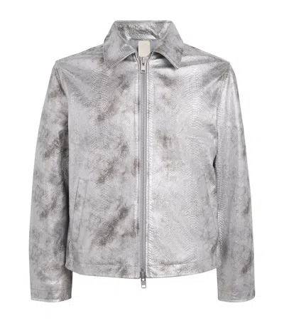 SUNFLOWER SNAKESKIN-EMBOSSED COLLAR LEATHER JACKET