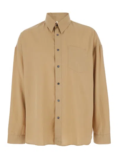 Sunflower Stable Beige Shirt With Classic Collar And Dropped Shoulders In Linen Blend Woman In Brown