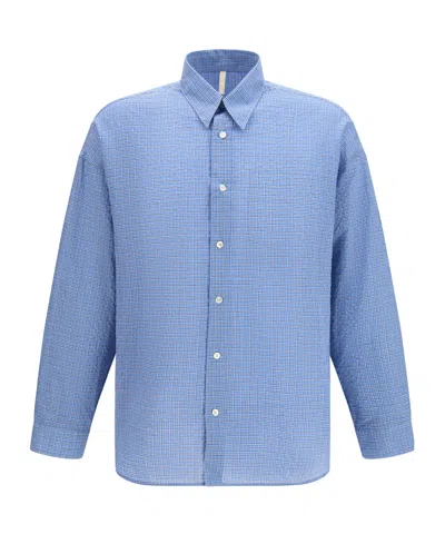Sunflower Stable Micro-check Seersucker Shirt In Blue