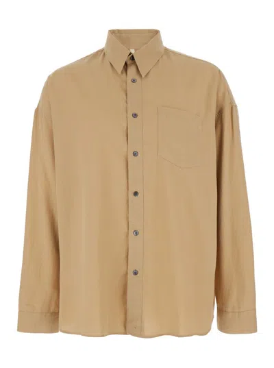 SUNFLOWER 'STABLE' BEIGE SHIRT WITH CLASSIC COLLAR AND DROPPED SHOULDERS IN LINEN BLEND WOMAN