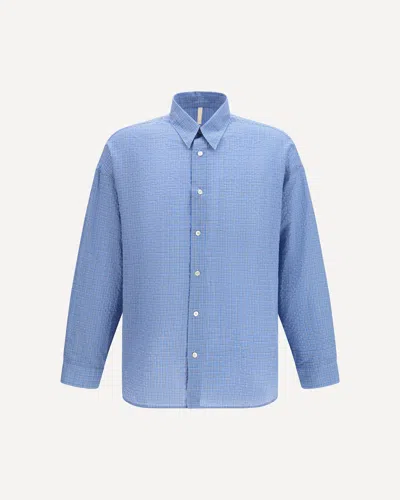 Sunflower Stable Micro-check Seersucker Shirt In Blue