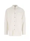 Sunflower Stable White Shirt With Classic Collar And All-over Striped Motif In Linen Blend Man In White