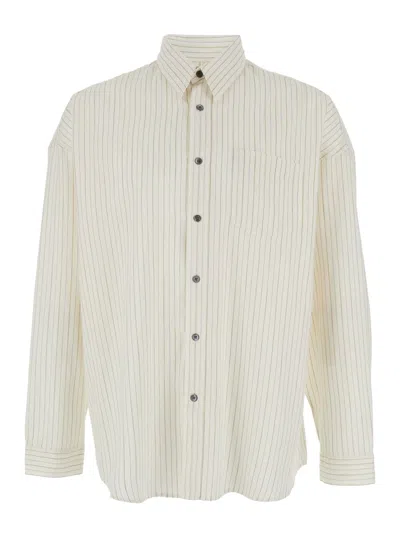 Sunflower Stable White Shirt With Classic Collar And All-over Striped Motif In Linen Blend Man
