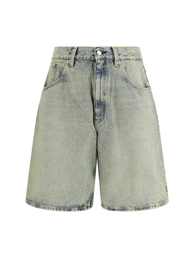 Sunflower Super Wide Denim Bermuda Shorts In Green