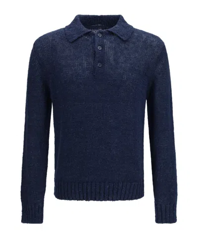 Sunflower Textured Knit Long-sleeve Polo Shirt In Black
