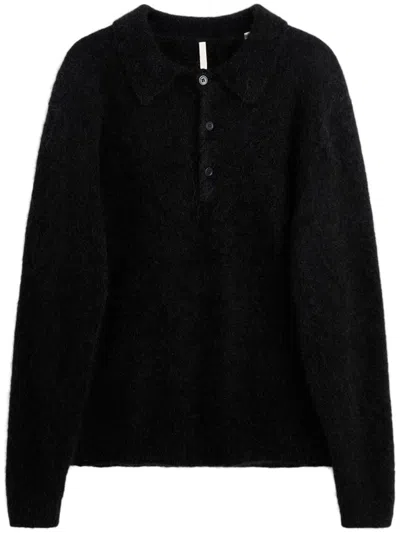 Sunflower Textured Mohair Polo Shirt With Classic Collar In Black