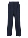 Sunflower Navy Pinstriped Virgin Wool Blend Trousers With High Waist In Blue