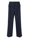 Sunflower Navy Pinstriped Virgin Wool Blend Trousers With High Waist In Blue