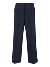 Sunflower Navy Pinstriped Virgin Wool Blend Trousers With High Waist In Blue