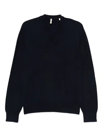 Sunflower V-neck Knit Sweater With Fitted Bottom And Cuffs In Blue