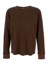 Sunflower Brown Crewneck T-shirt With Long Sleeves And Fringed Hem In Cotton Man