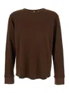 Sunflower Brown Crewneck T-shirt With Long Sleeves And Fringed Hem In Cotton Man