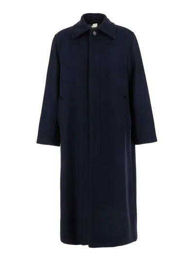 SUNFLOWER BLUE COAT WITH CLASSIC COLLAR AND WIDE SLEEVES IN WOOL BLEND MAN