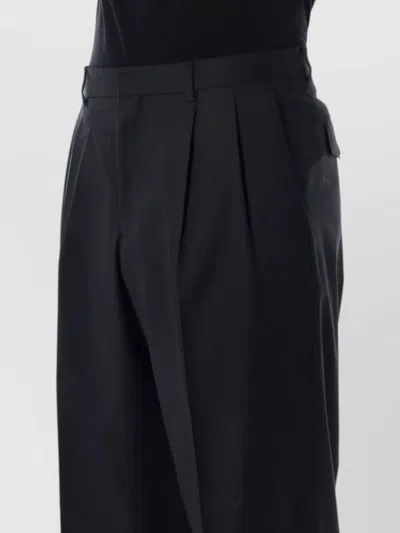 Sunflower Wool Wide-leg Pleated Tailored Trousers In Black