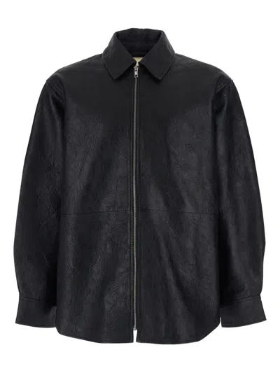 Sunflower Zip-fastening Leather Shirt In Black