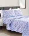 Sunham Microfiber Easy Care Printed 4-pc. Sheet Set, Queen In Blue