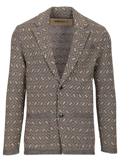 Sunhouse Blazer Fondo Maglia Stampa Foglie Jackets Blue In Brown