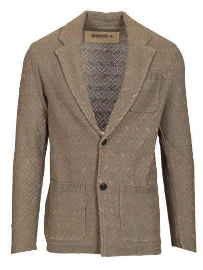 Sunhouse Blazer Fondo Maglia Stampa Foglie Jackets Green In Brown