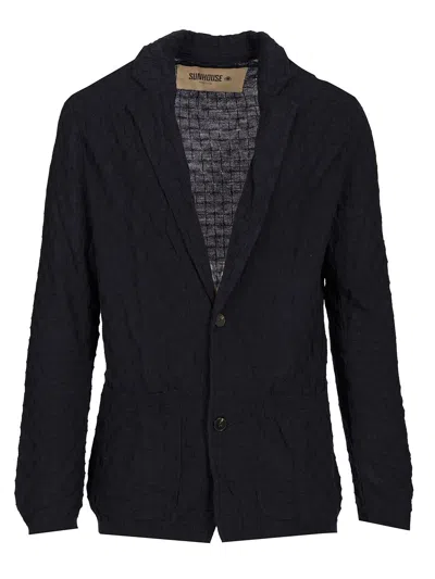 Sunhouse Cotton Linen Knitted Blazer Jackets Blue In Black