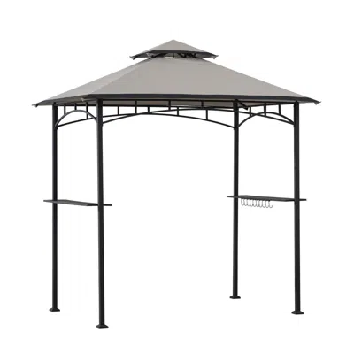 Sunjoy 5 Ft. X 8 Ft. Black Steel 2-tier Grill Gazebo With Gray And Black Canopy In Neutral