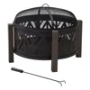 Sunjoy Fire Pit For Outside, Outdoor Steel Wood Burning Fire Pits With Screen In Black