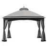 Sunjoy Outdoor Patio 11 X 13 Ft Black Steel Frame 2 Tier Soft Top Gazebo In Gray