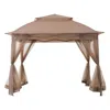 Sunjoy Patio Brown Steel Frame 11 X 11 Ft Pop Up Portable 2 Tier Soft Top Gazebo In Brown