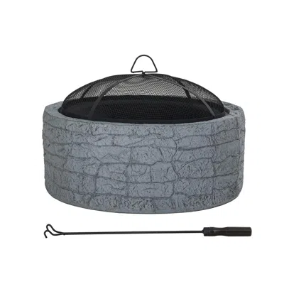 Sunjoy Stone 26 In Round Wood Burning Fitpit In Gray