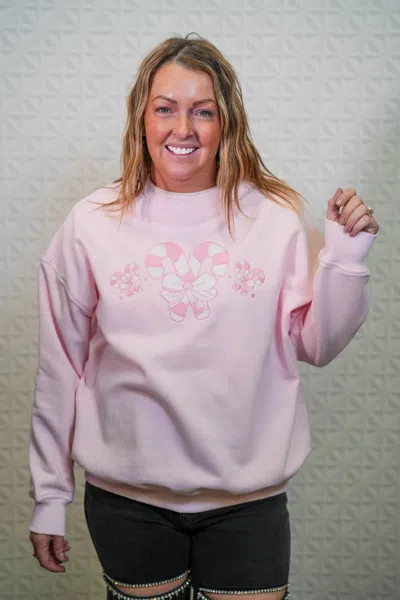Sunkissed Coconut Candy Cane Wonderland Embroidered Sweatshirt In Pink