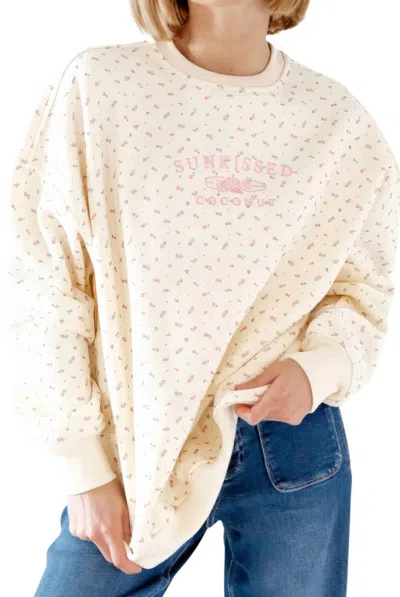 Sunkissed Coconut Girls Juniors Floral Sunkissed Sweatshirt In Toasted Cream In Multi