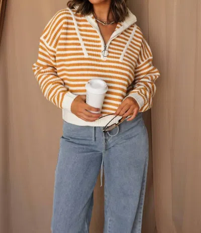 Sunland 17 Darcy Striped Quarter-zip Sweater In Camel