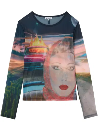 Sunnei Annamarie Print T-shirt In Blue