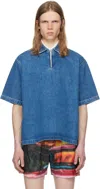 Sunnei Blue Short Sleeve Denim Polo In 8072 Light Washed De