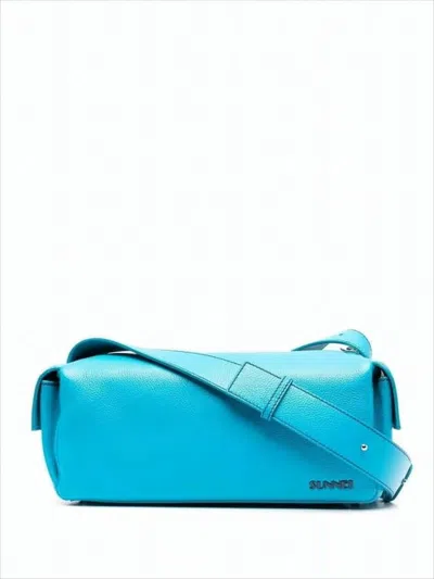 Sunnei Calf Leather Crossbody Bag With Zippered Top Closure In White