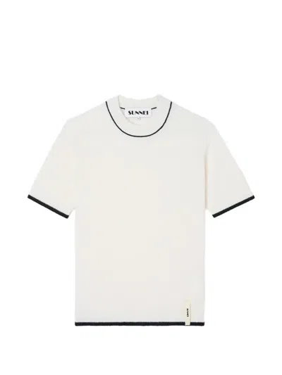Sunnei Contrast Trim Short Sleeve Knit Top In White