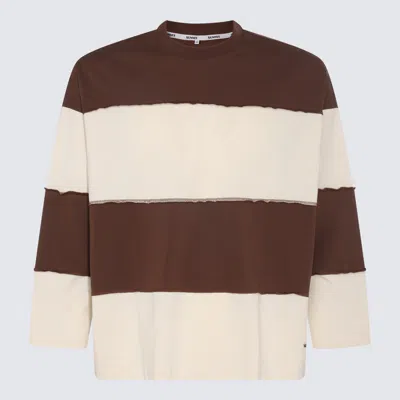 Sunnei Cream And Brown Cotton T-shirt In Brown/light Beige