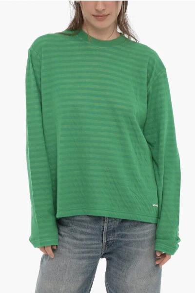 Sunnei Crew-neck Cotton T-shirt With Striped Lining In Green
