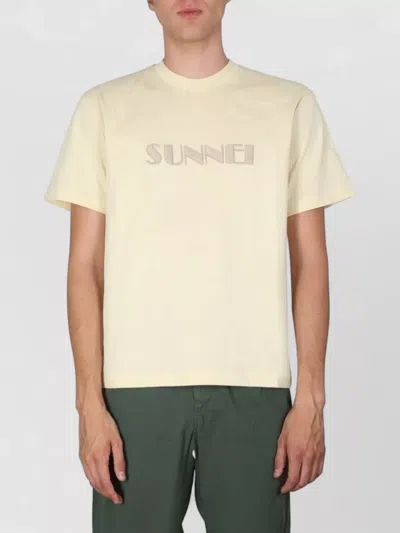 Sunnei Crew Neck Short Sleeve Cotton T-shirt In Neutral