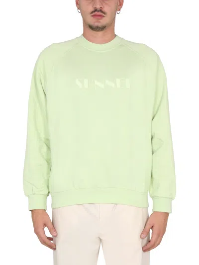 Sunnei Crewneck Sweatshirt With Front Logo Print In Green