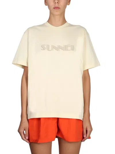 Sunnei Crewneck T-shirt With Necklace Detail In White
