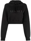 Sunnei Cropped Logo-print Cotton Hoodie In Black