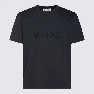 Sunnei Dark Blue Cotton T-shirt In Blu