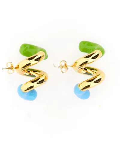 Sunnei Small Rubberized Curly Earrings In Gold